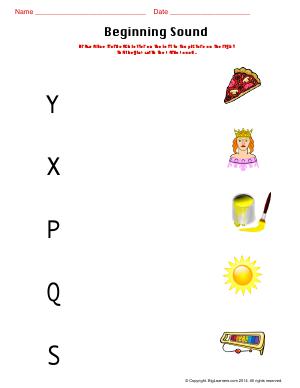 Preview image for worksheet with title Beginning Sound