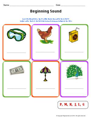 Preview image for worksheet with title Beginning Sound