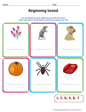 Preview image for worksheet with title Beginning Sound