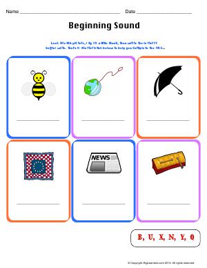 Preview image for worksheet with title Beginning Sound