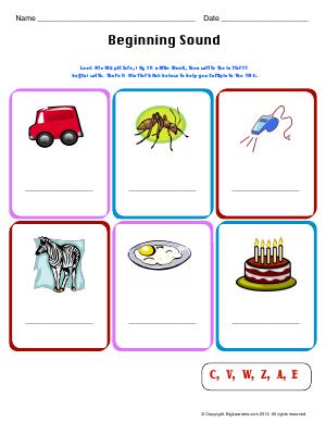 Preview image for worksheet with title Beginning Sound