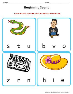 Preview image for worksheet with title Beginning Sound