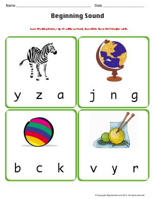 Preview image for worksheet with title Beginning Sound