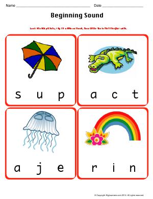 Preview image for worksheet with title Beginning Sound