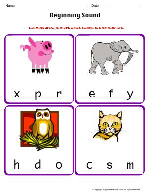 Preview image for worksheet with title Beginning Sound