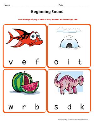 Preview image for worksheet with title Beginning Sound