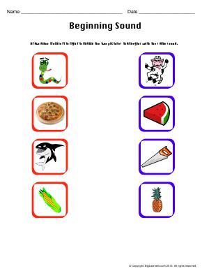 Preview image for worksheet with title Beginning Sound