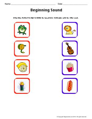 Preview image for worksheet with title Beginning Sound