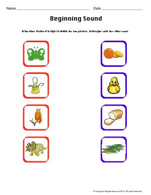 Preview image for worksheet with title Beginning Sound