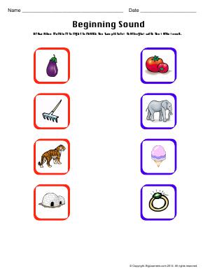 Preview image for worksheet with title Beginning Sound