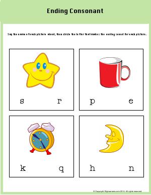 Preview image for worksheet with title Ending Consonant