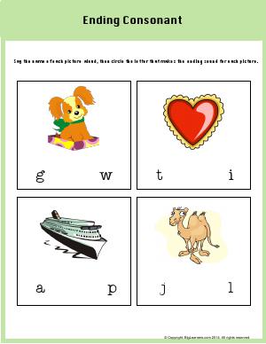 Preview image for worksheet with title Ending Consonant