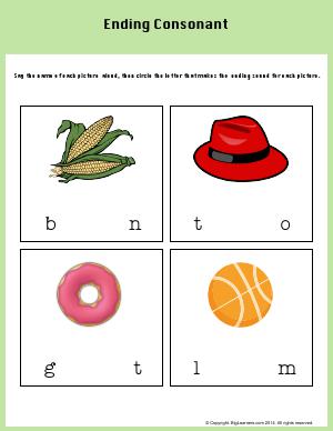 Preview image for worksheet with title Ending Consonant