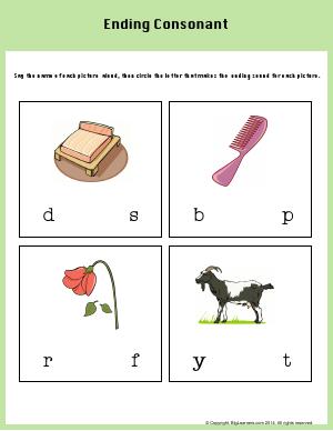 Preview image for worksheet with title Ending Consonant