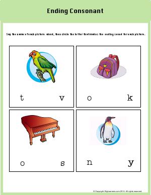 Preview image for worksheet with title Ending Consonant