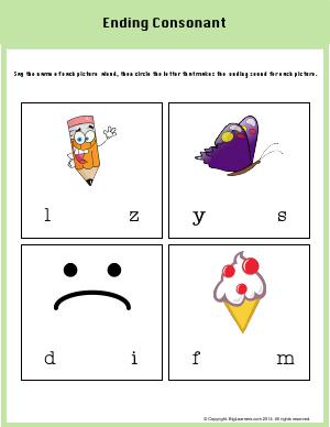 Preview image for worksheet with title Ending Consonant