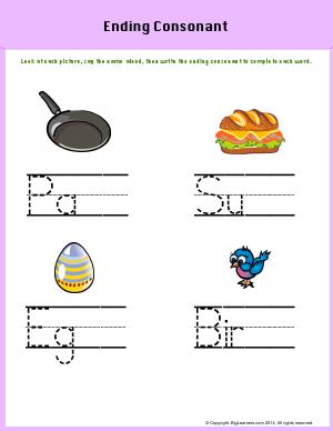 Preview image for worksheet with title Ending consonant