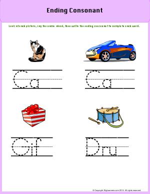 Preview image for worksheet with title Ending Consonant