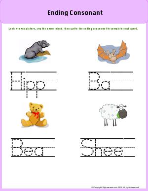 Preview image for worksheet with title Ending Consonant