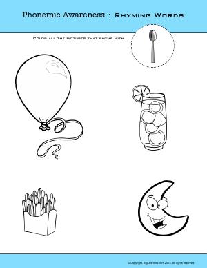 Preview image for worksheet with title Phonemic Awareness : Rhyming Words