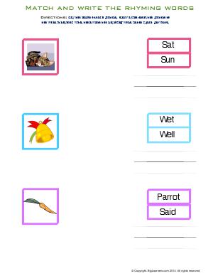 Preview image for worksheet with title Match and Write the Rhyming words