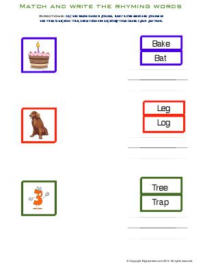 Preview image for worksheet with title Match and Write the Rhyming Words