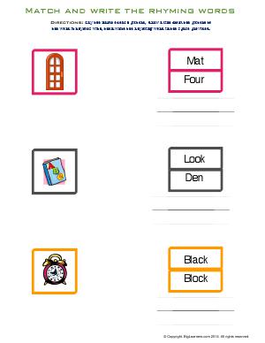 Preview image for worksheet with title Match and Write the Rhyming Words