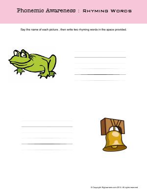 Preview image for worksheet with title Phonemic Awareness : Rhyming Words