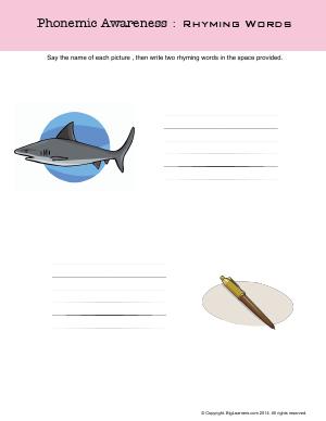 Preview image for worksheet with title Phonemic Awareness : Rhyming Words