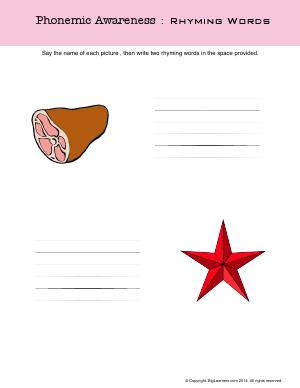 Preview image for worksheet with title Phonemic Awareness : Rhyming Words