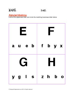Preview image for worksheet with title Alphabet Matching ( E - H )