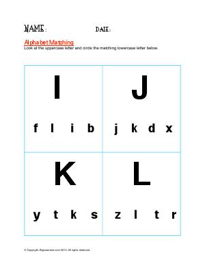 Preview image for worksheet with title Alphabet Matching ( I - L )