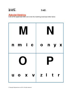 Preview image for worksheet with title Alphabet Matching ( M - P )