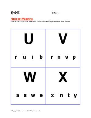 Preview image for worksheet with title Alphabet Matching ( U - X )