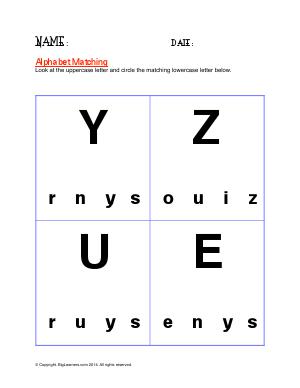 Preview image for worksheet with title Alphabet Matching ( Y, Z, U , E )