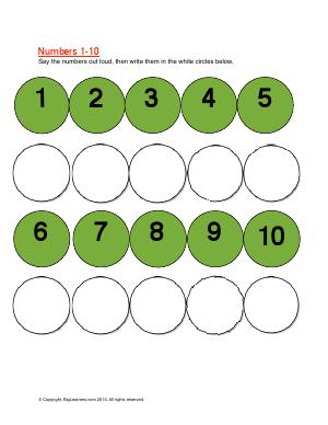 Preview image for worksheet with title Numbers 1 - 10