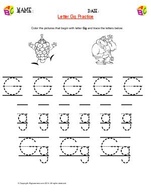 Preview image for worksheet with title Letter Gg Practice