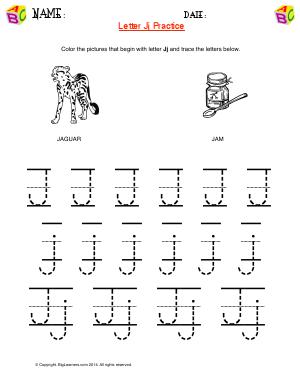 Preview image for worksheet with title Letter Jj Practice