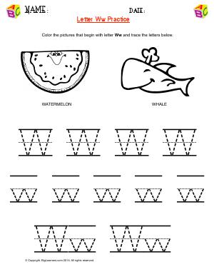 Preview image for worksheet with title Letter Ww practice