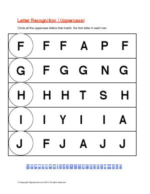 Preview image for worksheet with title Letter Recognition Uppercase ( F-J )