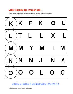 Preview image for worksheet with title Letter Recognition Uppercase ( K-O)