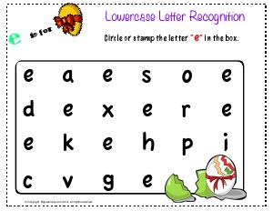 Preview image for worksheet with title Lowercase Letter Recognition - "e"