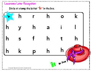 Preview image for worksheet with title Lowercase Letter Recognition - "h"
