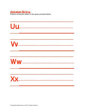 Preview image for worksheet with title Alphabet Writing ( Uu - Xx )
