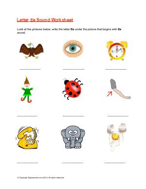 Preview image for worksheet with title Letter Ee Sound Worksheet