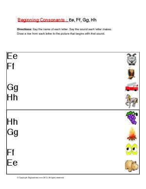 Preview image for worksheet with title Beginning Consonants: Ee, Ff, Gg, Hh