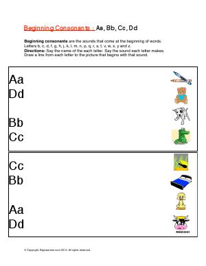 Preview image for worksheet with title Beginning Consonants: Aa, Bb, Cc, Dd