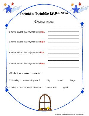Preview image for worksheet with title Twinkle Twinkle Little Stars ( Worksheet # 2)