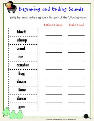 Preview image for worksheet with title Beginning and Ending Sounds