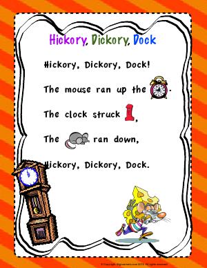 Preview image for worksheet with title Hickory Dickory Dock - Nursery Rhyme